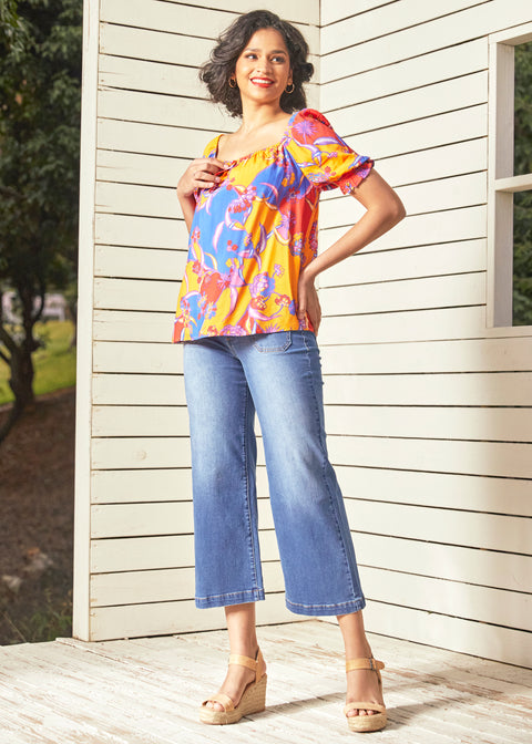 In All My Vibrance Bondblus i Bali Blommigt Mönster (Slutrea)-2