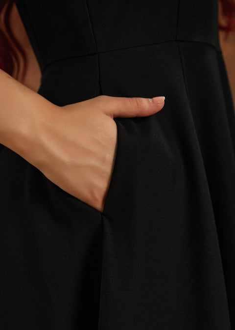 Svart fladdermusbroderad swingklänning-5