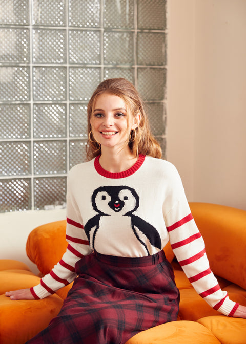 Tidlös randig vävd rund halströja-3