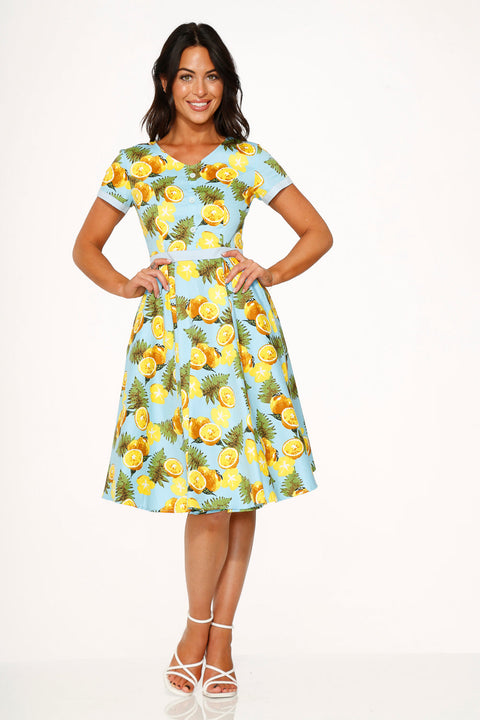 Aqua Citron Swingklänning-2