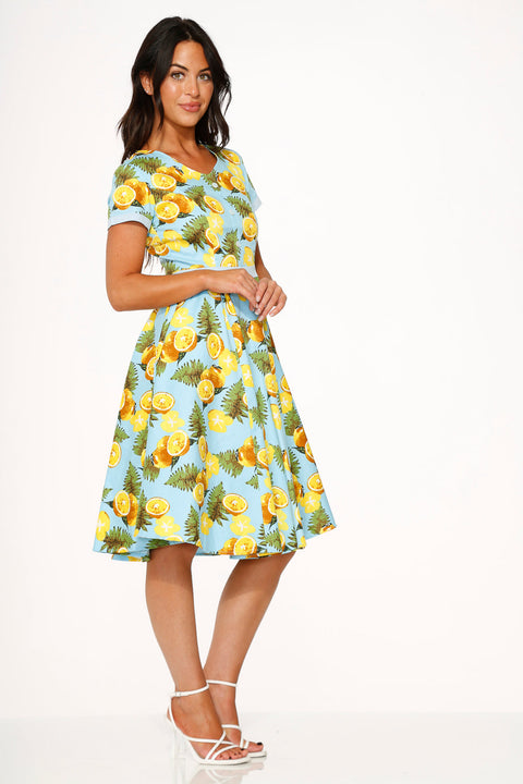 Aqua Citron Swingklänning-3