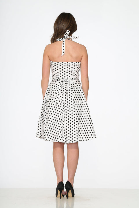 Vit&Svart Prickig Halterklänning-5