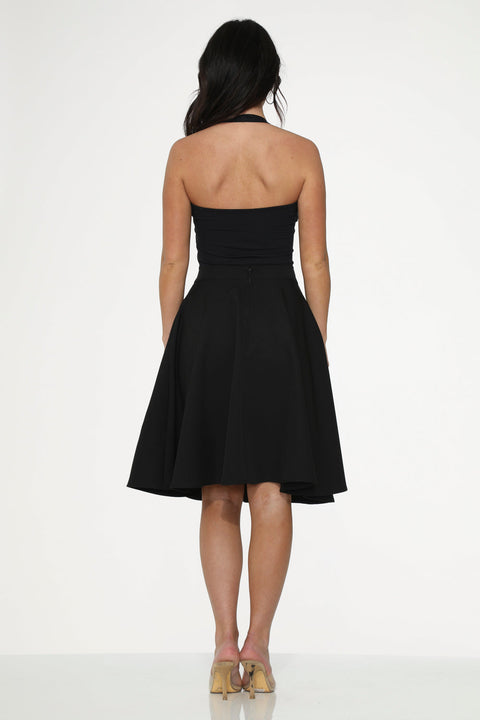 Svart knallrosa broderad pudelkjol-3