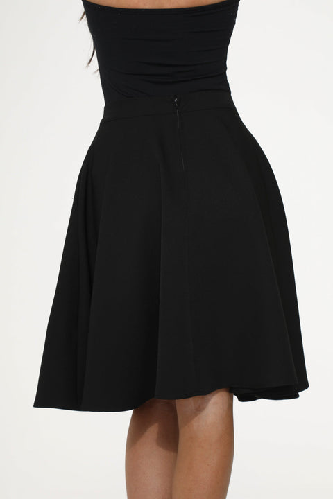 Svart knallrosa broderad pudelkjol-5