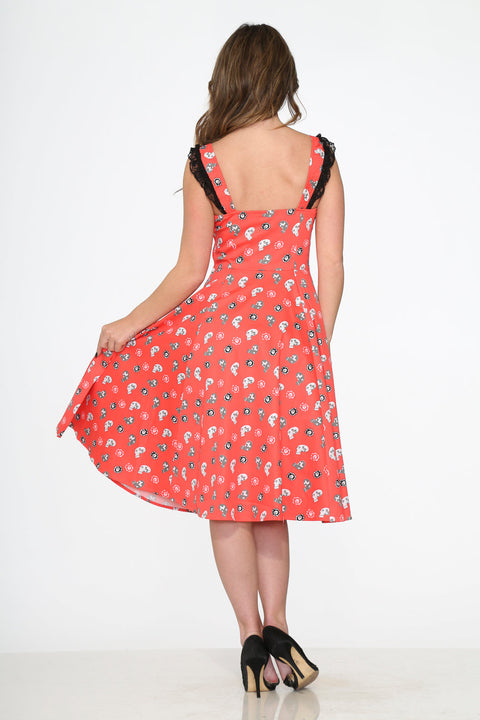 Röd Dödskallar Swingklänning-1