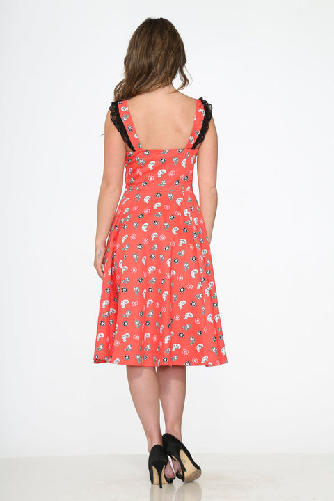 Röd Dödskallar Swingklänning-5