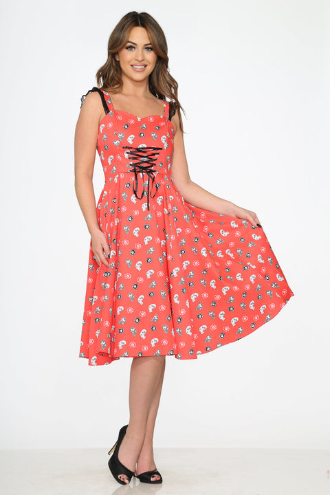 Röd Dödskallar Swingklänning-6