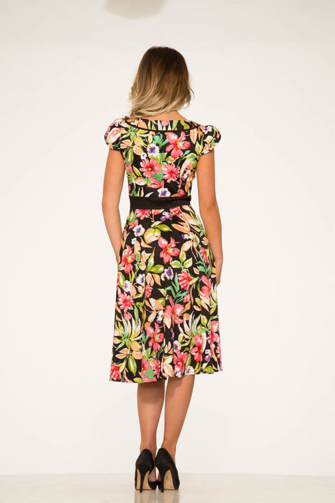 Tropisk mix av blommig swingklänning-3