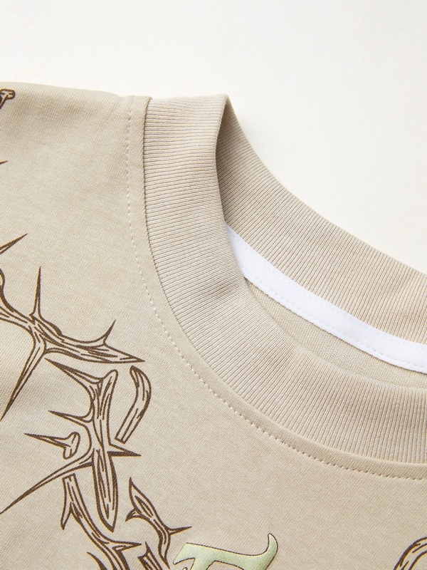 Kurzarm-T-Shirt mit Hip-Pop-Thorn-Print für Herren-3