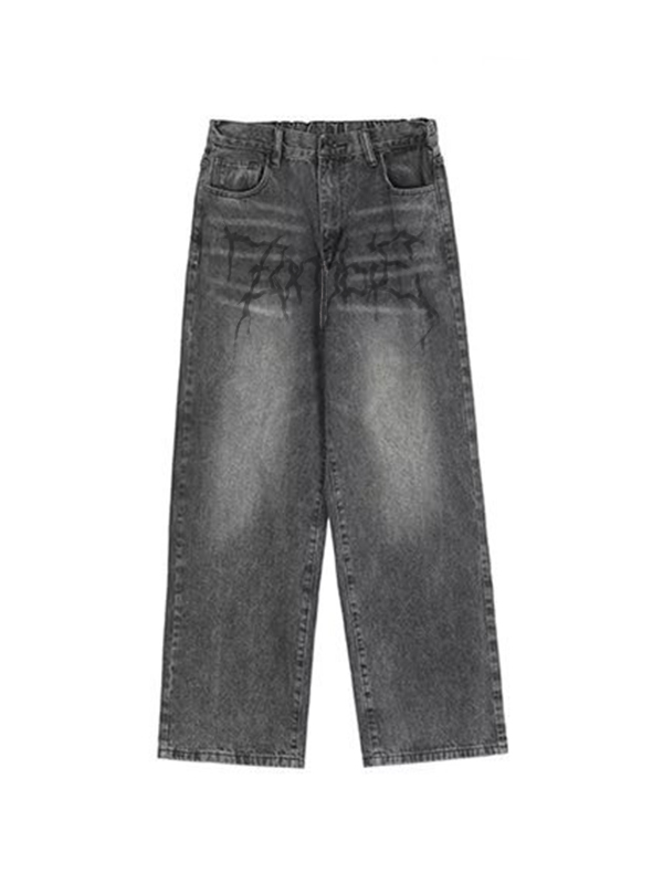 Lose Herrenjeans mit verwaschenem Crackle-Print-4