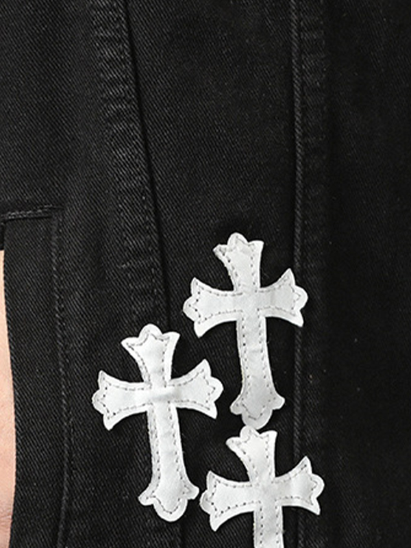 Herren-Jeansjacke mit Vintage-Cross-Print-3