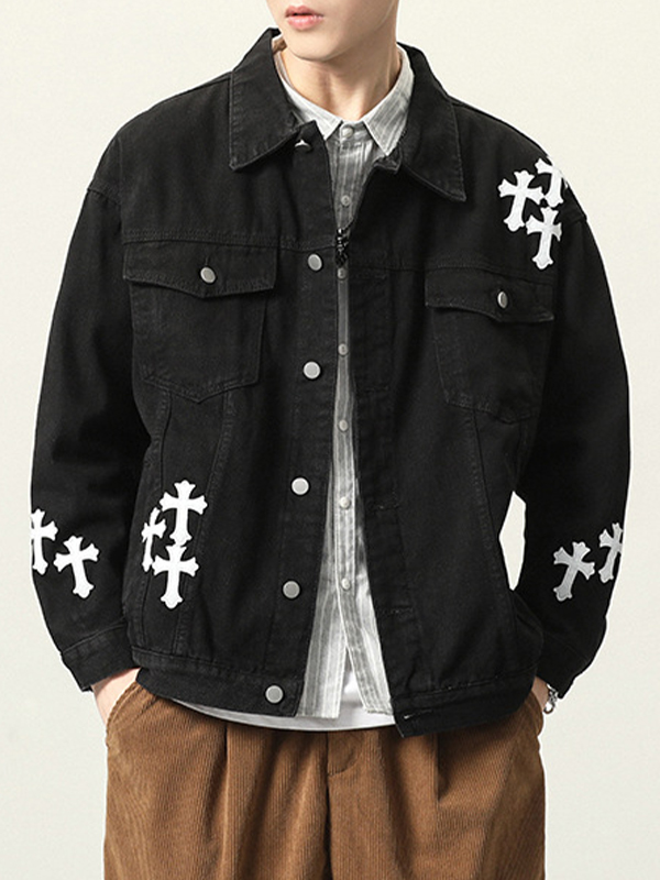 Herren-Jeansjacke mit Vintage-Cross-Print-1