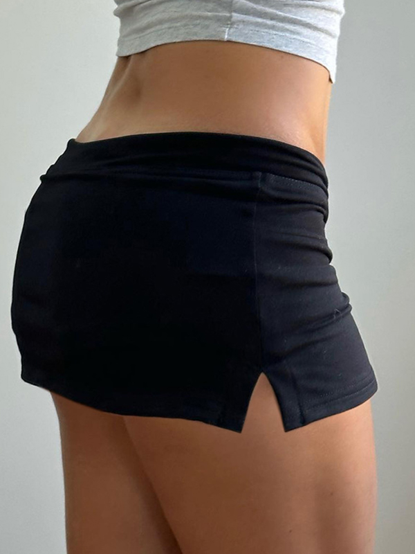 Einfarbige Miniröcke mit Kordelzug und Schlitz-1