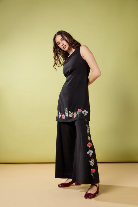 Fleur Broderade Böljande Vida Byxor-2