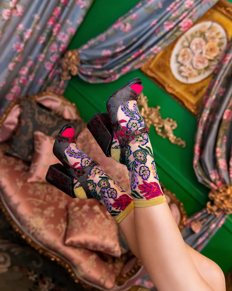 Festlig blommig, genomskinlig strumpa-3