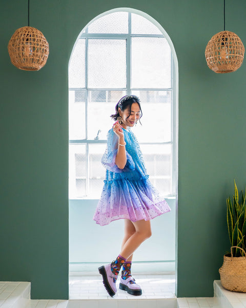 Pop Art Planets svarta, genomskinliga runda strumpor-8