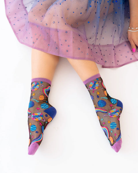 Pop Art Planets svarta, genomskinliga runda strumpor-5