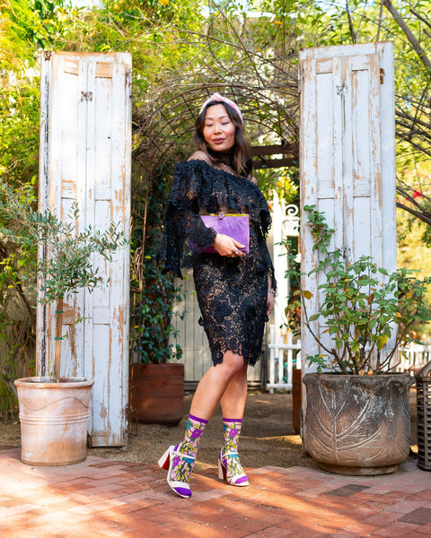 Transparent blommig strumpa i rostfritt stål-3