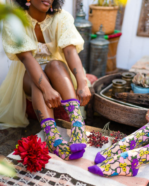 Transparent blommig strumpa i rostfritt stål-2