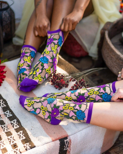 Transparent blommig strumpa i rostfritt stål-4