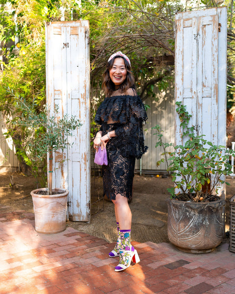 Transparent blommig strumpa i rostfritt stål-7