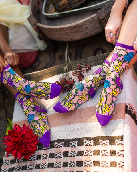 Transparent blommig strumpa i rostfritt stål-6