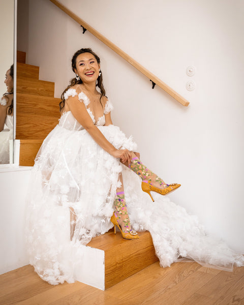 Hjärtblommig transparent strumpa-5