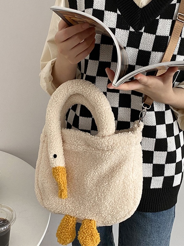 Gans-Muster-Fleece-Crossbody-Handtasche-1