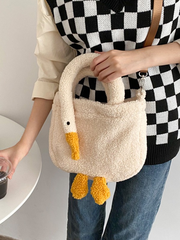 Gans-Muster-Fleece-Crossbody-Handtasche-4