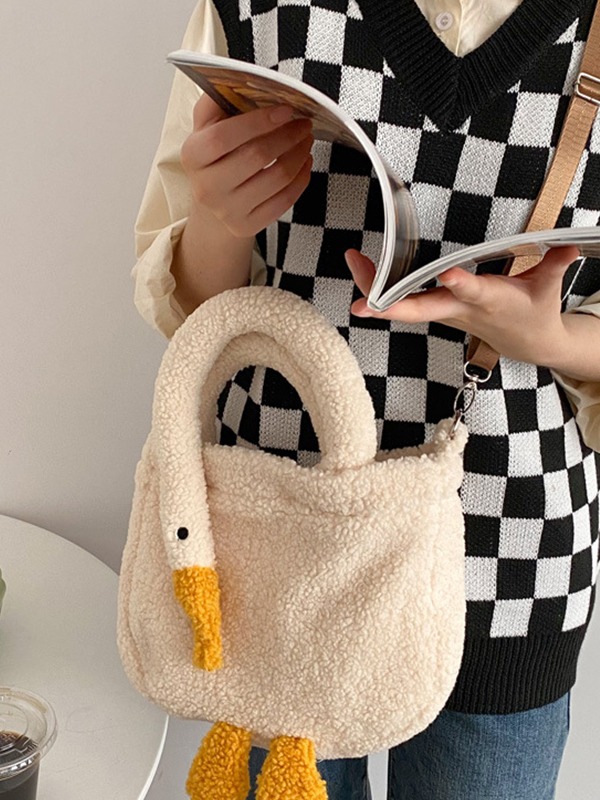 Gans-Muster-Fleece-Crossbody-Handtasche-3