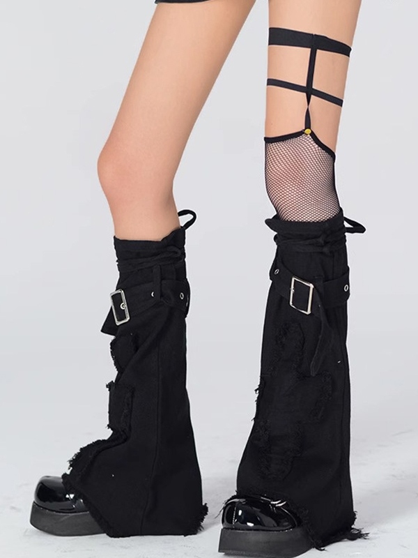 Ausgestellter Beinwärmer mit Kreuzmuster und Schnürung-2